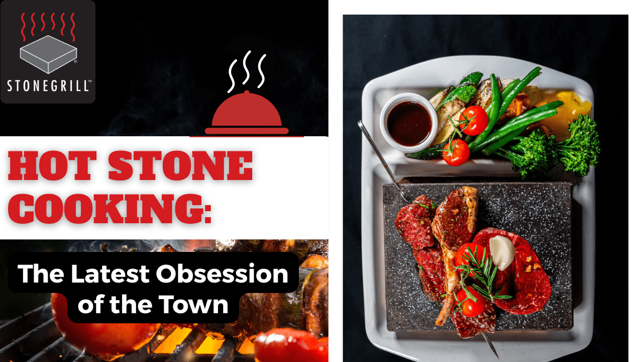 cooked meat and vegetables served on a hot stone with dipping sauces